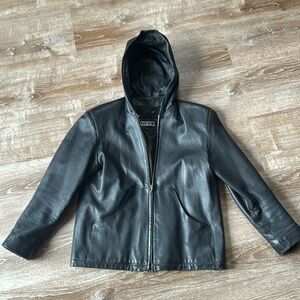 Sussex Canada Vintage Black Leather Jacket Hoody Style